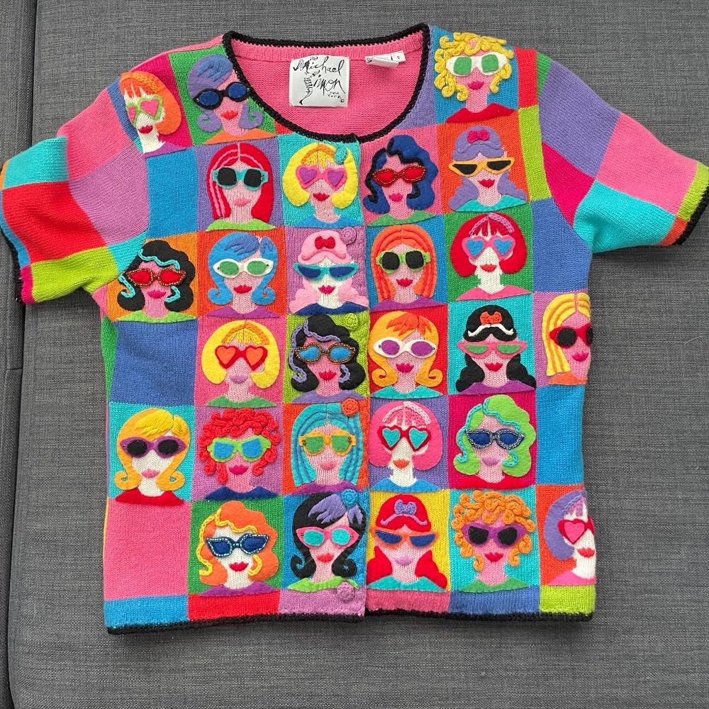 Vintage 90’s Michael Simon Faces Sweater sz Small